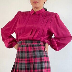 Allure 80s Vintage Hot Pink Blouse / Shirt Size 8 US